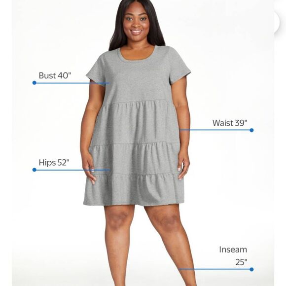 NWT Time and Tru Plus Size XXL Tiered 100% Cotton Mini Dress in Gray - Picture 2 of 2